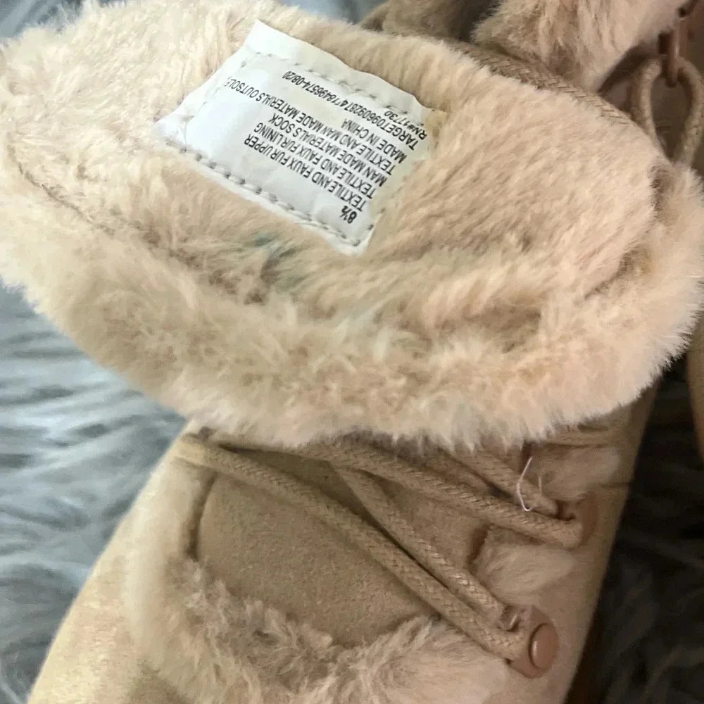 A‎ New Day cabincore ankle boots cream and tan faux suede faux fur - Picture 7 of 8